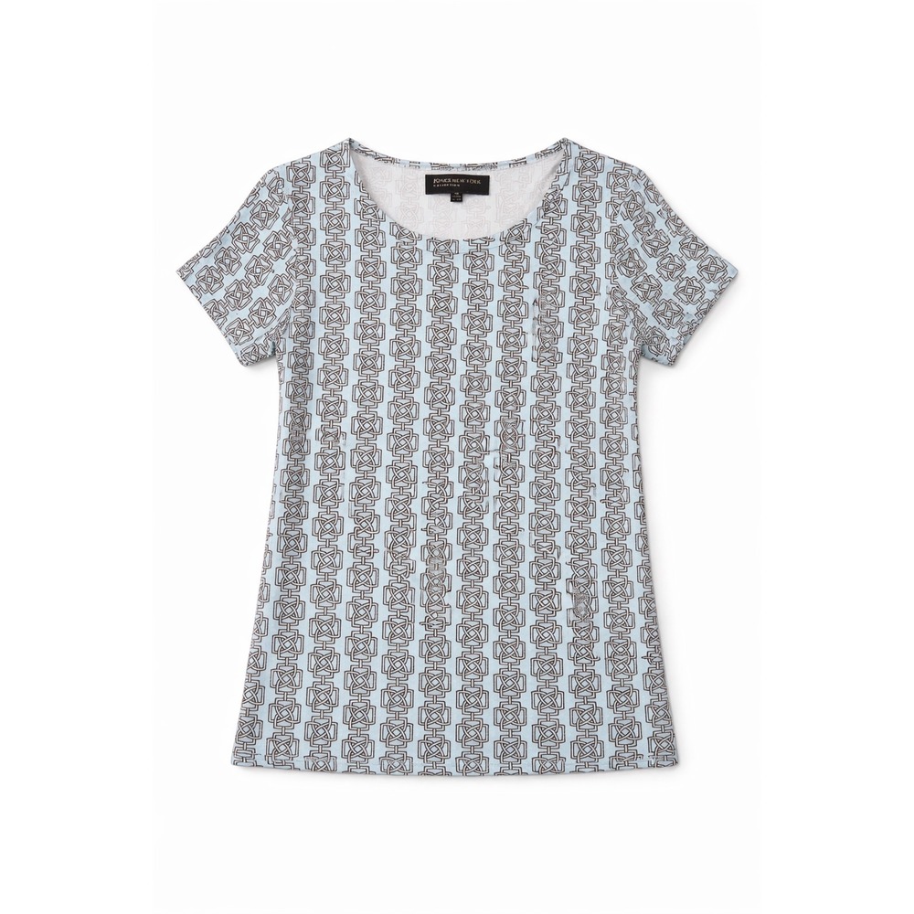 Jones New York Collection Womens XS Blue Geometric Print Short Sleeve Top‎ Tee